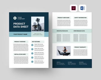 Product Data Sheet Template | Microsoft Word | Adobe Indesign | Product Specification Fact Sheet | Technical Data Sheet | Product Sell Flyer