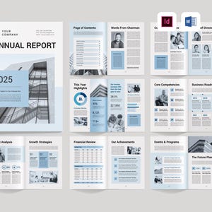 Annual Report Template | Microsoft Word | Adobe Indesign | Business Report Brochure | Company Performance Review | Year End Corporate Report