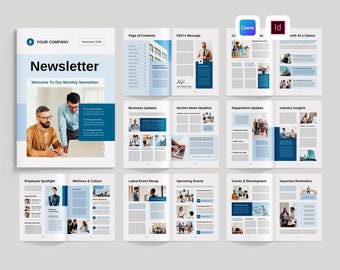 Newsletter Template | Canva Template | Adobe Indesign | Corporate Business Newsletter | Company Employee News | Email Marketing Brochure