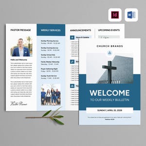 Plantilla de boletín de la iglesia / Microsoft Word / Adobe InDesign / Programa de servicio de la iglesia / Folleto de iglesia moderna / Folleto informativo para organizaciones sin fines de lucro