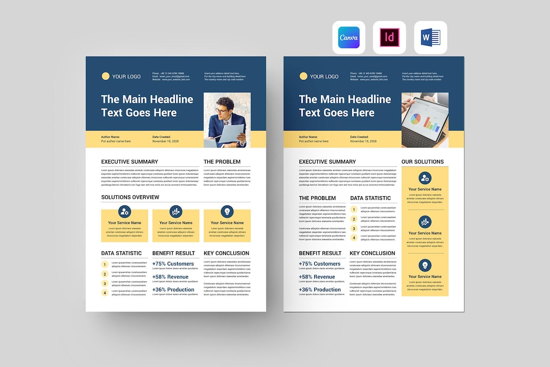 One Pager Template | Business Executive Summary | Company White Paper ...