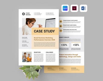 Case Study Template | Business Analysis Report | Client Corporate Brief | Company Flyer | Project Document Sheet (Canva, MS Word, InDesign)