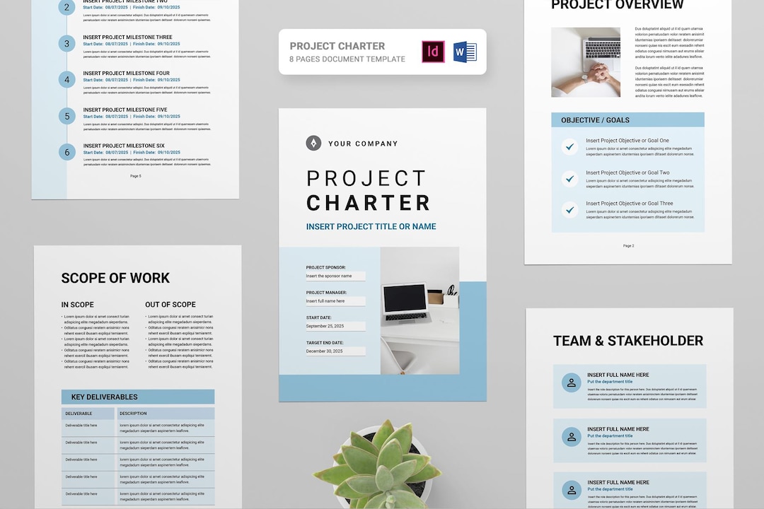 Project Charter Template | Microsoft Word | Adobe Indesign | Project ...
