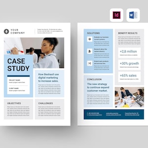 Casestudysjabloon | Microsoft Word | Adobe Indesign | Businesscaserapport | Zakelijke one-pager | Zakelijke briefing van het bedrijf | Projectinformatieblad