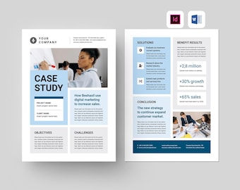 Modello di studio di caso / Microsoft Word / Adobe Indesign / Rapporto di caso aziendale / Pagina aziendale / Breve descrizione del caso aziendale / Scheda informativa del progetto