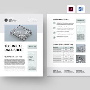 Sjabloon technisch gegevensblad | Microsoft Word | Adobe Indesign | Productspecificatieblad | Productverkoopflyer | Docx-productinformatieblad