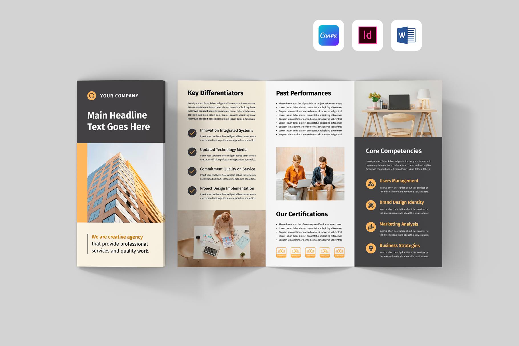 Examples Capabilities Brochure Indesign Trifold Brochure Template | Corporate Business Leaflet | Company White ...
