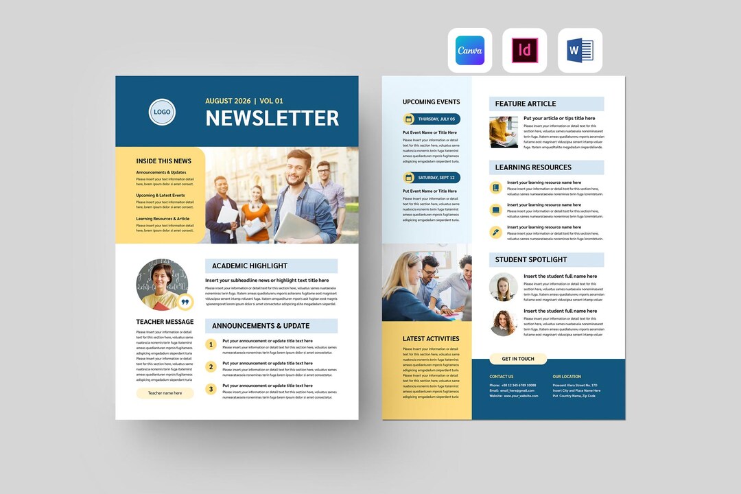 Education Newsletter Template | Student Teacher Bulletin | Classroom ...
