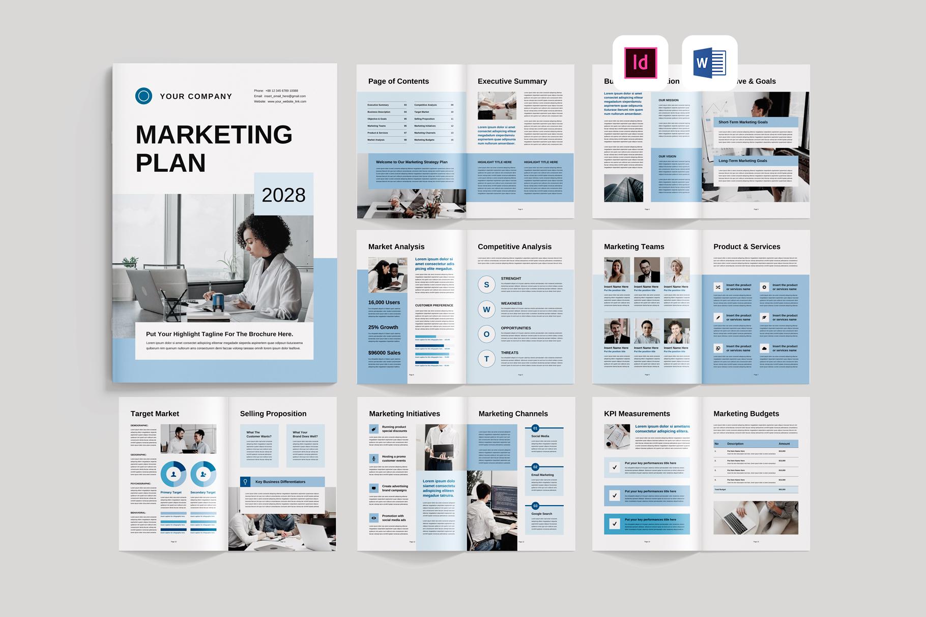 Marketing Plan Template | Microsoft Word | Adobe Indesign | Marketing Strategy Planner | Go To Market Plan | Campaign Action Plan Document