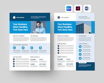 One Pager Template | Business Executive Summary | Company White Paper | Marketing Sales Pitch | Corporate Flyer (Canva, MS Word, InDesign)