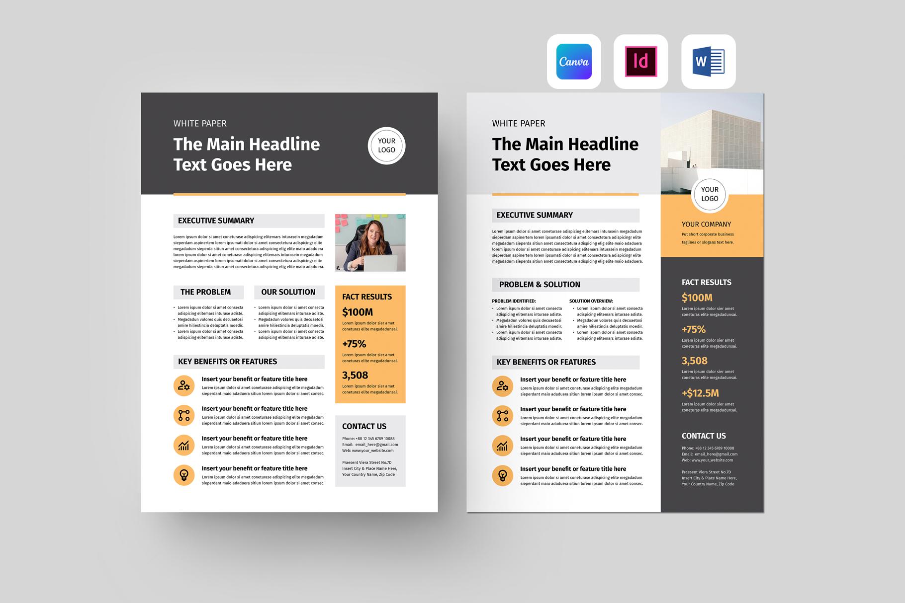 One Pager Template | Canva, Microsoft Word, Indesign | Business ...