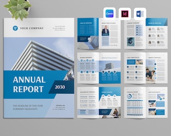 Annual Report Template | Canva | Microsoft Word | Adobe Indesign | Corporate Yearly Review | Creative Business Brochure | Company Statement