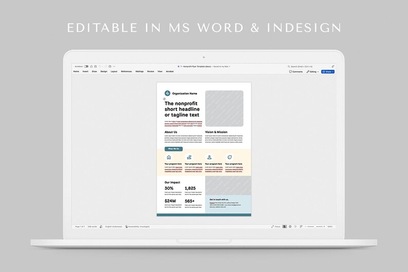 Organization Examples Indesign Nonprofit One Pager Template | Microsoft Word | Adobe Indesign | Non ...