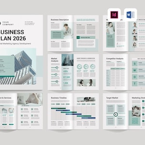 Business Plan Template | Microsoft Word | Adobe Indesign | Business Planner Workbook | Start Up Business Planning Book | Side Hustle Planner
