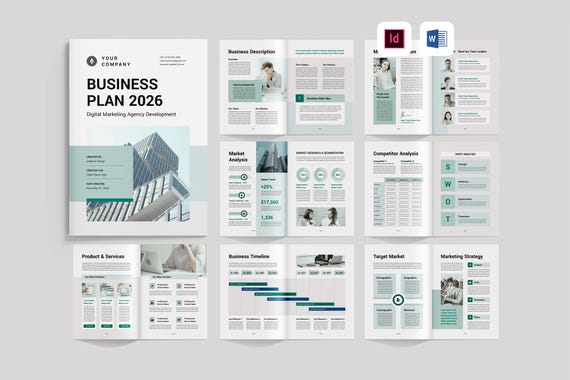 Business Plan Template | Microsoft Word | Adobe Indesign | Business Planner Workbook | Start Up Business Planning Book | Side Hustle Planner