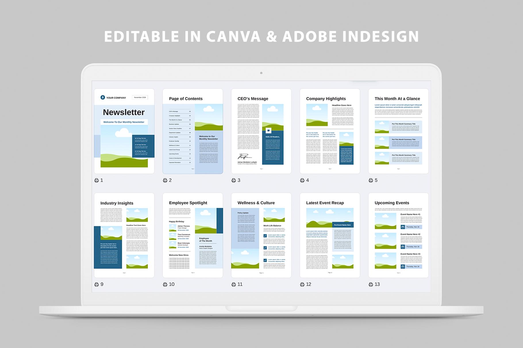 Newsletter Template | Canva Template | Adobe Indesign | Corporate ...