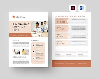Nonprofit Fundraising Flyer | Microsoft Word | Adobe Indesign | NGO Charity Flyer Template | Fundraiser Organization Event Sponsorship Sheet