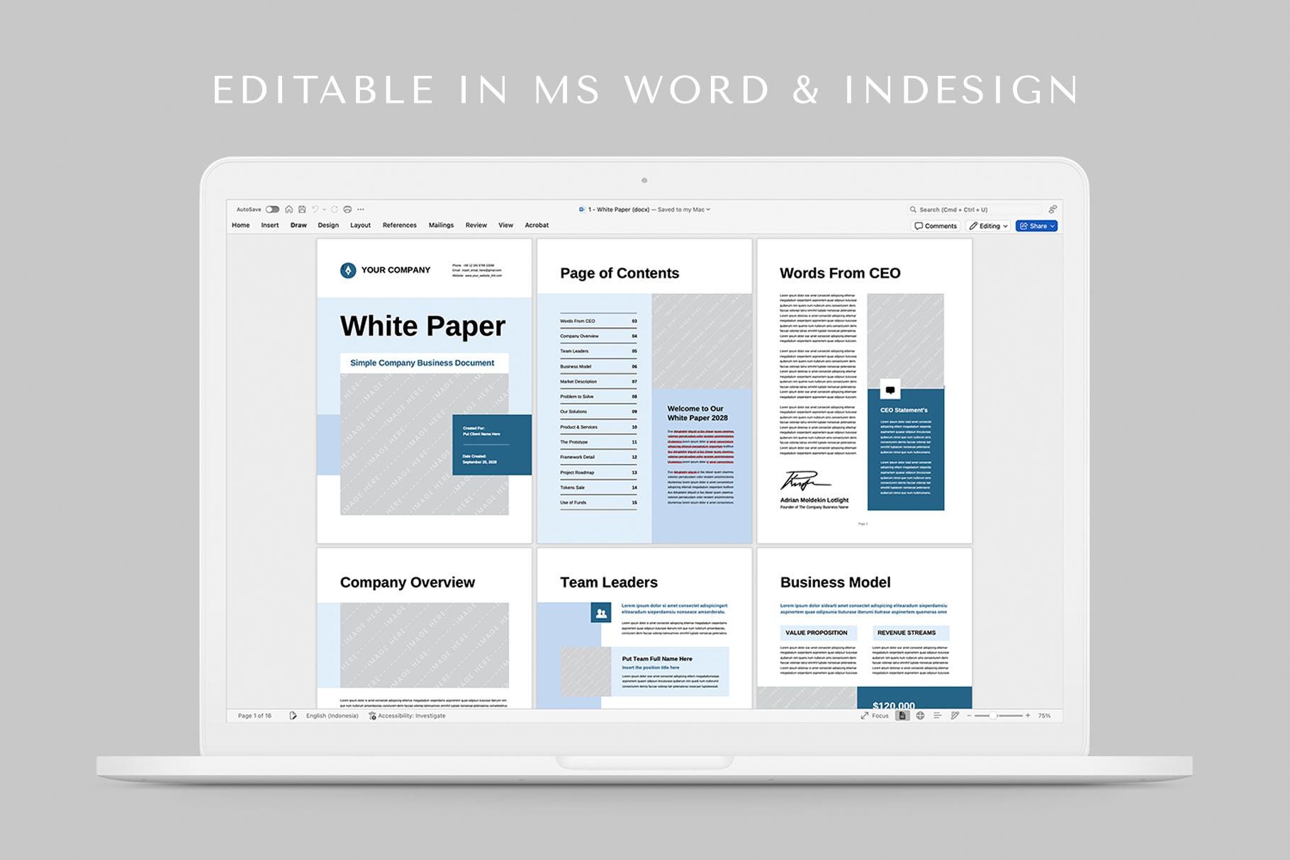 Material Research Template Indesign Business White Paper Template | Microsoft Word | Adobe Indesign ...