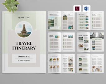 Travel Itinerary Plan Template | Microsoft Word | Adobe Indesign | Trip Overview Brochure | Tour Vacation Planner | Travel Agent Guide Book