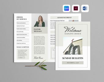 Church Bulletin Template | Sunday Services Program | Classic Bifold Brochure | Weekly Newsletter | Minimal Event News (Canva, MS Word, Indd)