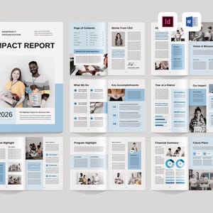 Impact Report Template | Microsoft Word | Adobe Indesign | Nonprofit Annual Report | Nonprofit Organization Brochure | Charity Event Report