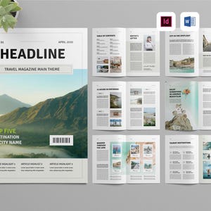 Plantilla de revista de viajes / Microsoft Word / Adobe InDesign / Álbum de fotos de vacaciones / Folleto de guía de viajes / Diseño de folleto editorial
