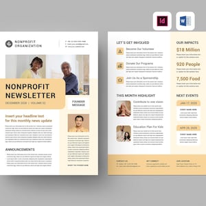 Non-profit nieuwsbriefsjabloon | Microsoft Word | Adobe Indesign | Flyer rapporteren non-profitorganisatie | Velontwerp nieuwsbrief NGO Charity