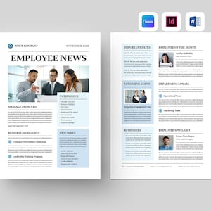 Company Newsletter Template | Employee News | Business Monthly Bulletin | Events Staff Update | Internal Report (Canva, MS Word, InDesign)