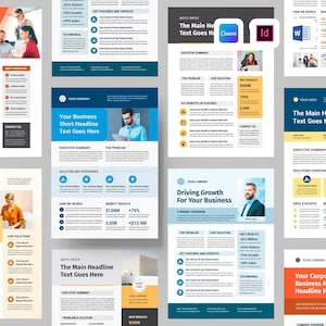 Business One Pager Bundle | Professional Executive Summary | Company White Paper | Case Study Flyer | Template For Canva, MS Word, InDesign
