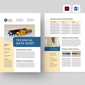 Sjabloon technisch gegevensblad | Microsoft Word | Adobe Indesign | Productspecificatieblad | Flyer hardware verkopen, deelproductinformatieblad