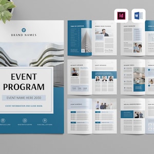 Event Program Booklet Template | Microsoft Word | Adobe Indesign | Conference Agenda Brochure | Event Schedule Handbook | Meeting Guide Book