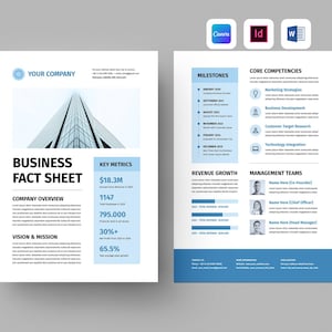 Sjabloon voor een bedrijfsfactsheet | Flyer met bedrijfssamenvatting | Bedrijfsprofiel | Klantinvesteringsoverzicht (Canva, MS Word, InDesign)