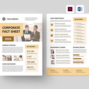 Sjabloon bedrijfsinformatieblad | Microsoft Word | Adobe Indesign | Bedrijfsoverzicht One Pager | Gegevensblad bedrijfsprofiel | Investeringsflyer