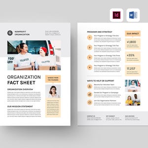 Factsheetsjabloon non-profitorganisatie | Microsoft Word | Adobe Indesign | Flyer voor goed doel | Overzicht ngo One Pager | Inzamelingsprofiel