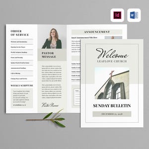 Szablon biuletynu kościelnego | Microsoft Word | Adobe Indesign | Program służby kościelnej | Broszura powitalna składana na dwa | Biuletyn kościelny