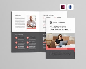 Plantilla de folleto corporativo / Microsoft Word / Adobe InDesign / Folleto díptico empresarial / Diseño de folleto minimalista y simple / Folleto plegado