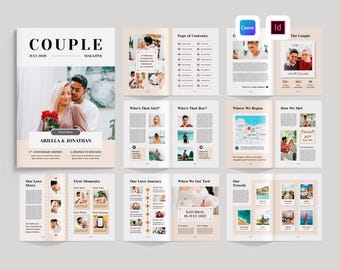 Couples Magazine Template | Personalized Gift for Anniversary Valentine | Editable Canva Photo Book Album | Soft Pastel Pink Lovebook Design