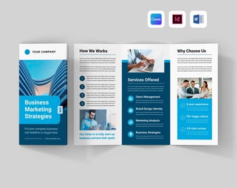 Modelo de Brochura Tripla | Folheto Empresarial Corporativo | White Paper da Empresa | Apresentação de Marketing e Vendas Profissional (Canva, MS Word, InDesign)