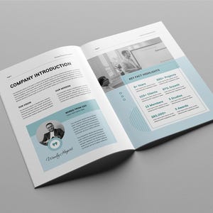 May include: A company introduction page with a photo of the CEO and key facts highlights. The page is open to show the text "Company Introduction" and "Key Fact Highlights".