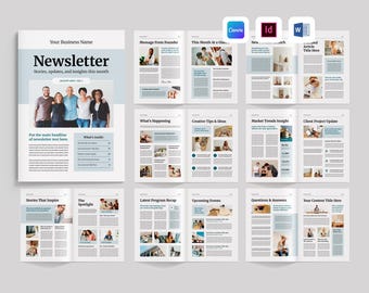 Newsletter Template | Magazine Booklet Layout | Business Email News | Newspaper Brochure For Company & Nonprofit (Canva, MS Word, InDesign)