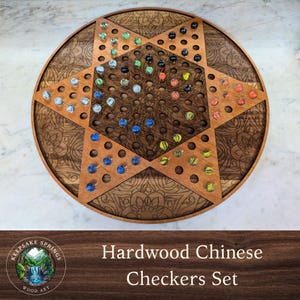 Hardwood Chinese Checkers Board set with 60 marbles