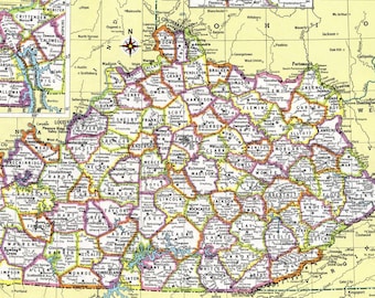 Kentucky karta direkt nedladdning - utskrivbar karta, digital nedladdning, väggkonst, antik karta