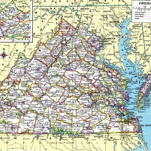 Virginia Map Instant Download - Printable Map, Digital Download, Wall Art, Antique Map