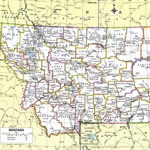 Montana Map Download instantâneo - Mapa para impressão, download digital, arte de parede, mapa antigo