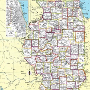 Illinois Map Instant Download - Printable Map, Digital Download, Wall Art, Antique Map