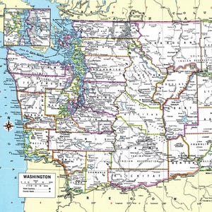 Carte de Washington en téléchargement immédiat - carte imprimable, téléchargement numérique, art mural, carte ancienne