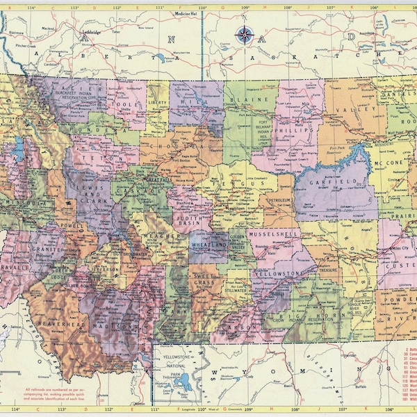 Montana Map Instant Download - Printable Map, Vintage Map, Home Decor, Wall Art, Antique Map