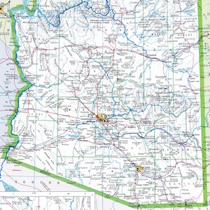 Mapa de Arizona: descarga digital - Mapa imprimible, mapa de Arizona, decoración del hogar, arte mural, descarga instantánea, viaje por carretera, mapa de viaje, regalo para él y ella