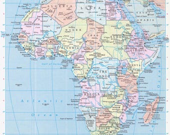 Africa Map Digital Download - Printable Map, Map of Africa, Home Decor, Wall Art, Instant Download, Travel Poster Gift