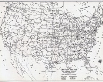 Highways of the United States Map Instant Download - Printable Map, Vintage Map, Home Decor, Wall Art, Antique Map